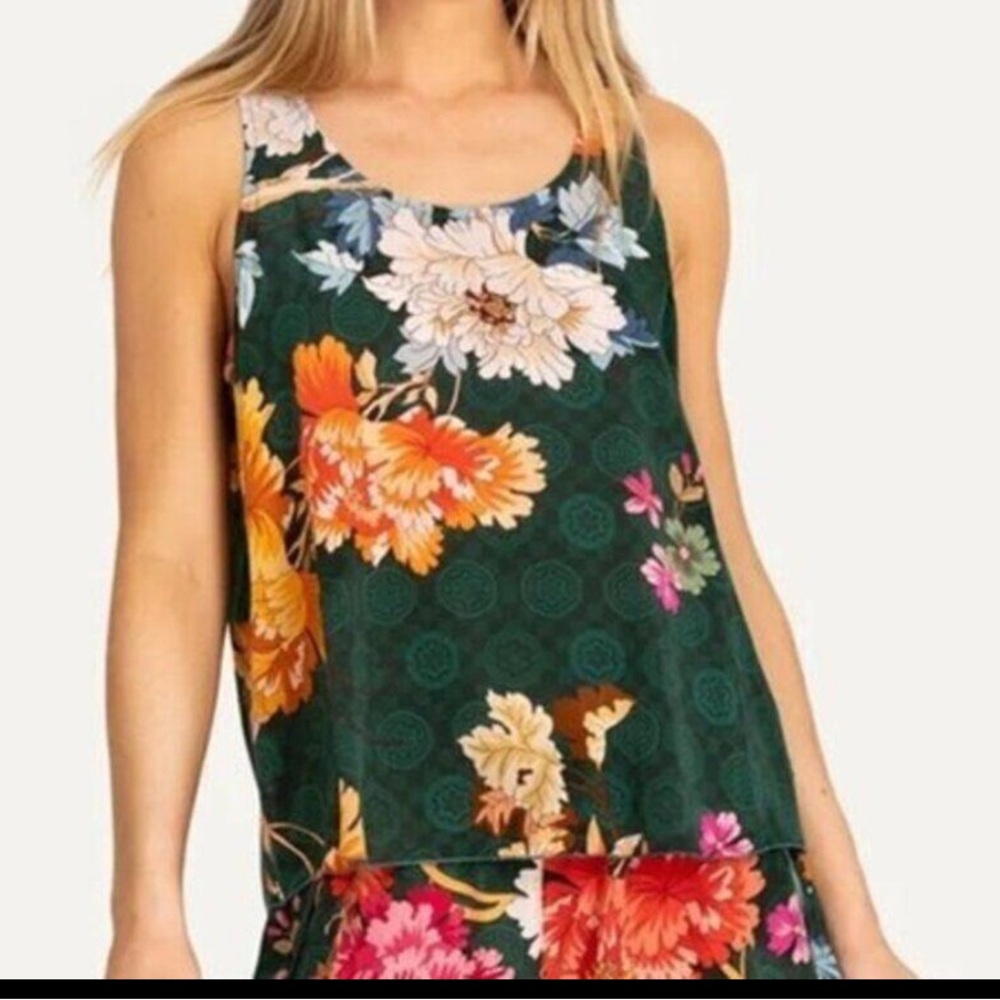 Johnny Was Floral Tank Top - Green and Multicolor